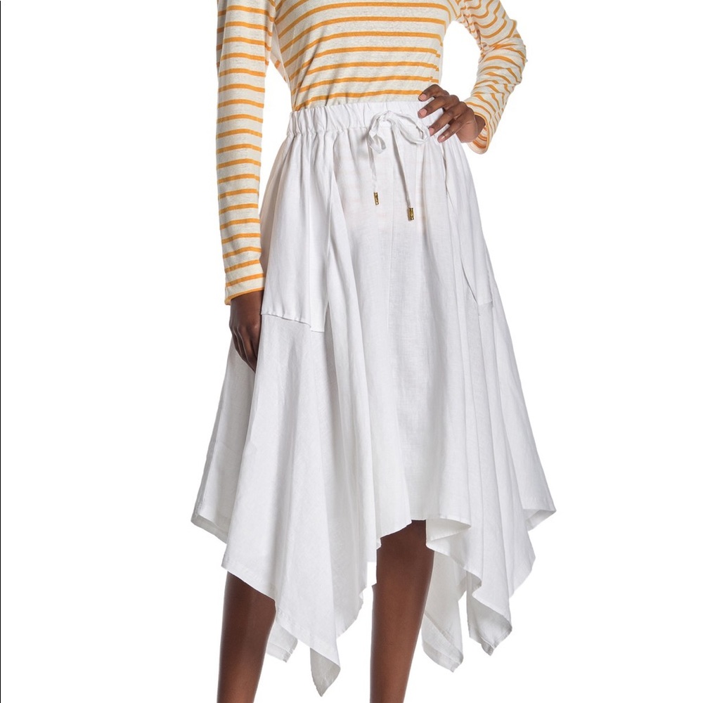 🔥🔥DONNA KARAN Pull-on Handkerchief Hem Linen Skirt.